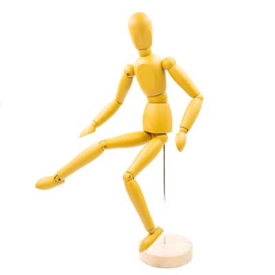 Wooden desk dummy with leg out